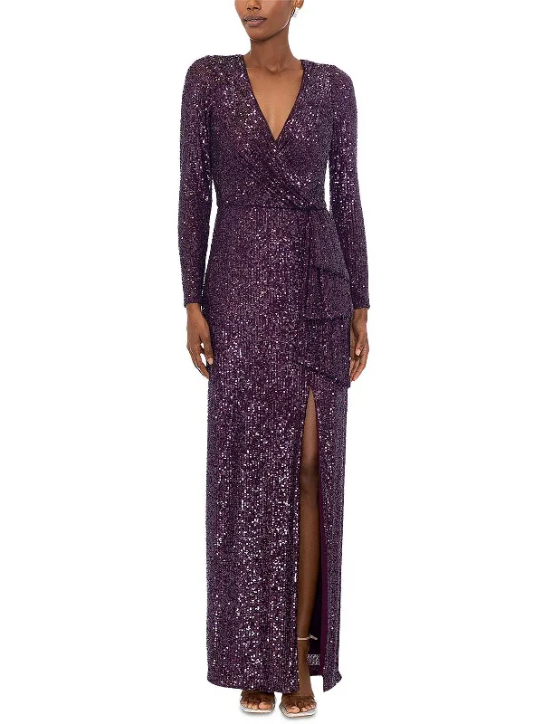 Womens Sequin V-Neck Evening Dress