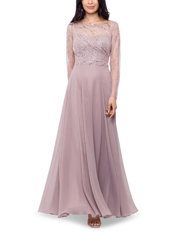 Womens Sequined Chiffon Evening Dress