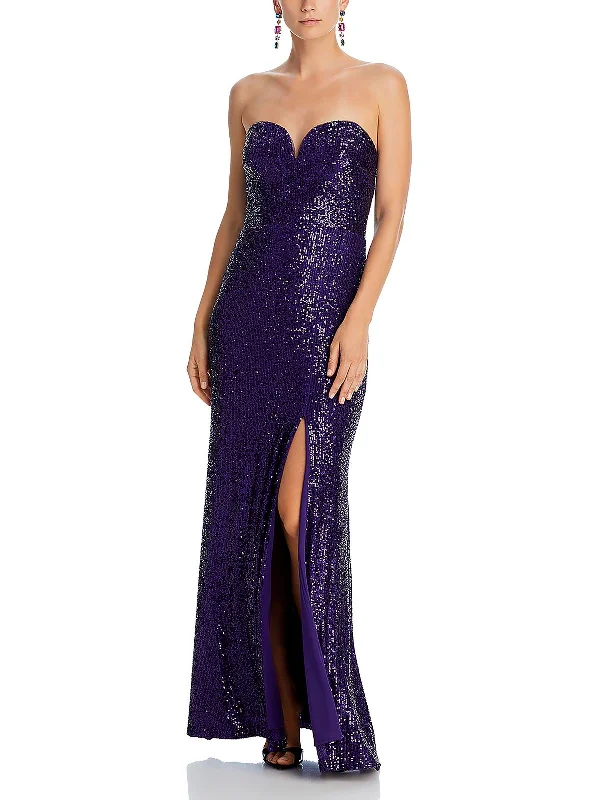 Womens Sequined Strapless Evening Dress