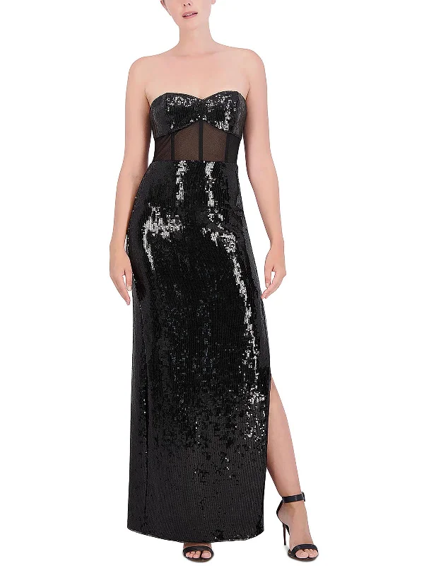 Womens Sequined Strapless Evening Dress