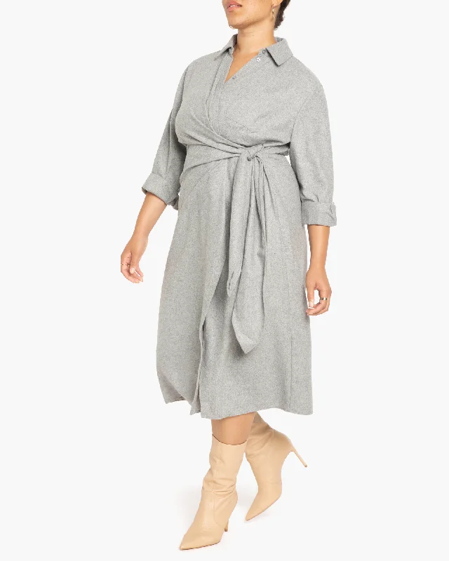 Sheri Wool Wrap Shirtdress | Light Grey