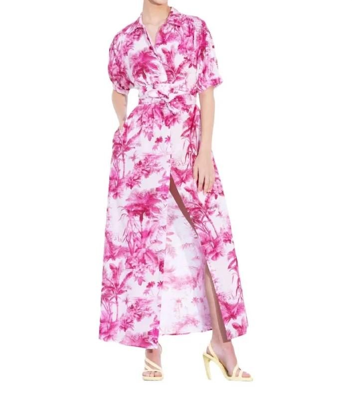 Stevie Shirt Dress In Lux Palm Pink